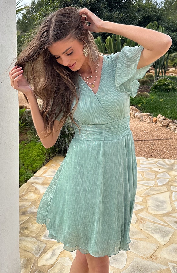Lurex Waistband Dress Short Sleeve Mint – jurken, foto 8
