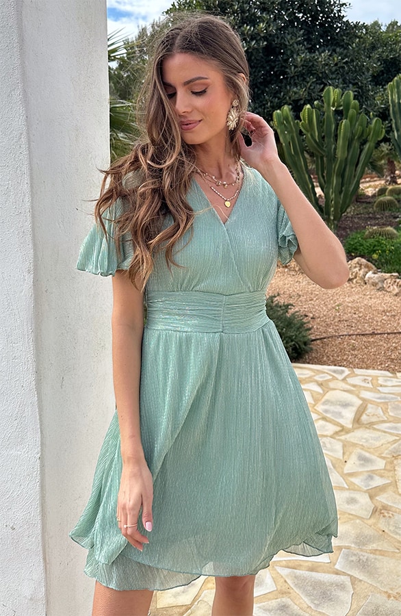 Lurex Waistband Dress Short Sleeve Mint – jurken, foto 7