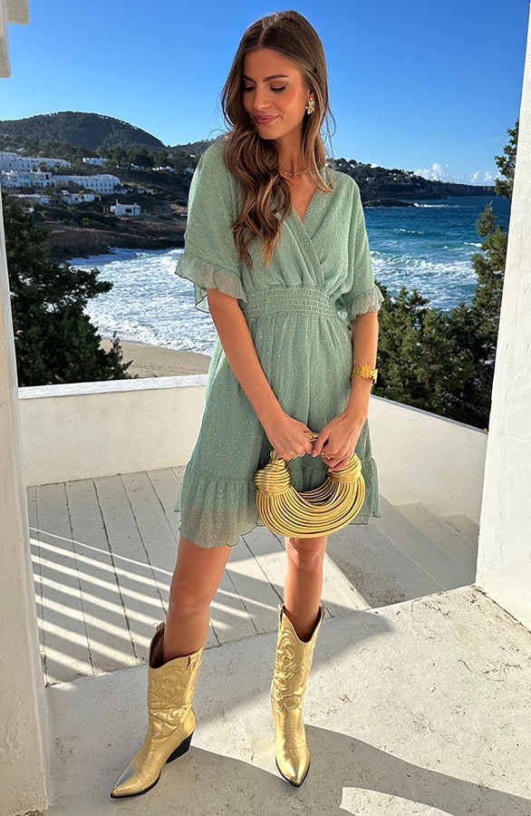 Luxe Lurex V-hals Jurk Mint – jurken, foto 7