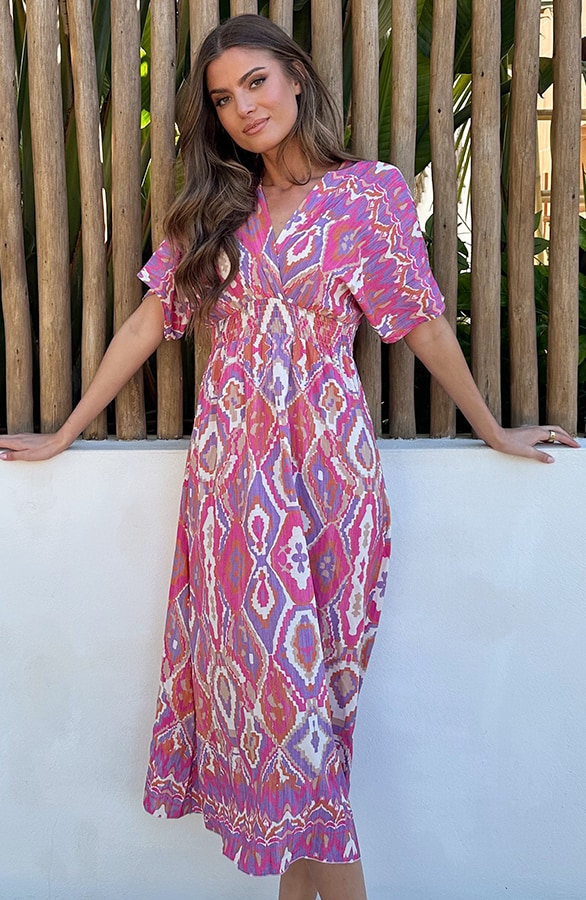 Maxi Dress Colorful Print Roze Lila – jurken