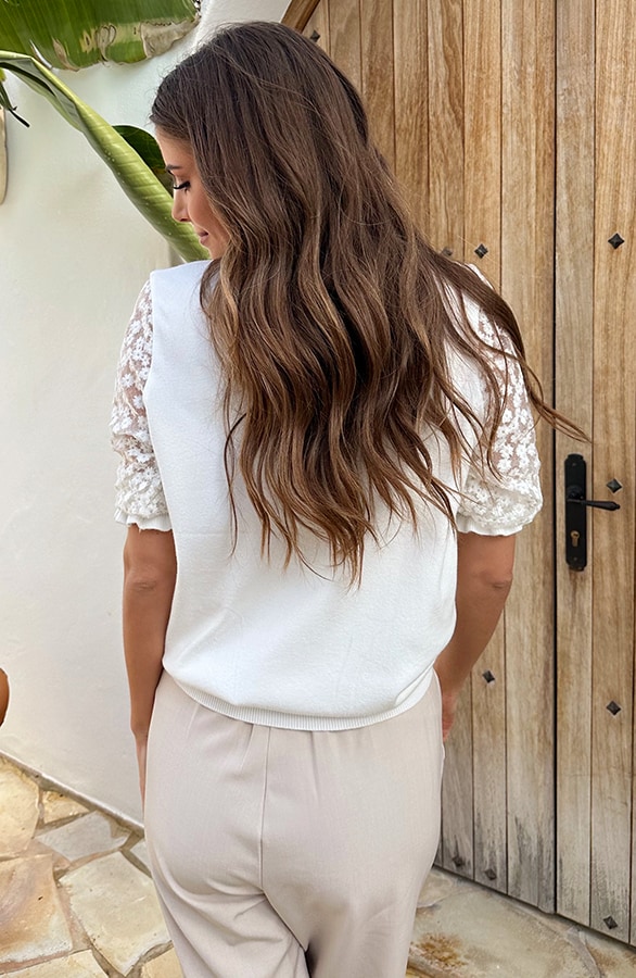Mesh Sleeve Soft Top Daisies – tops, foto 4