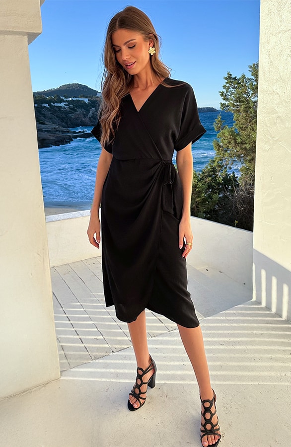 Miami Wrap Maxi Jurk Zwart – jurken, foto 6