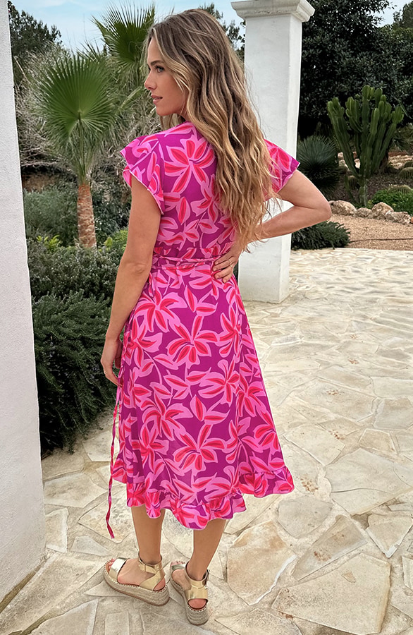 Midi Wikkel Jurk Pink Flower – jurken, foto 4