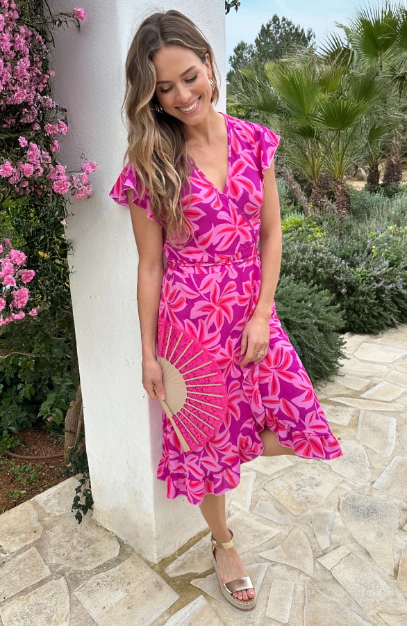Midi Wikkel Jurk Pink Flower – jurken