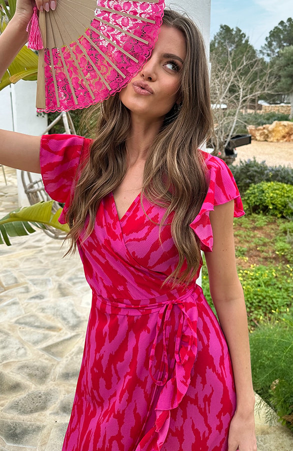 Midi Wikkel Jurk Zebra Fuchsia – jurken