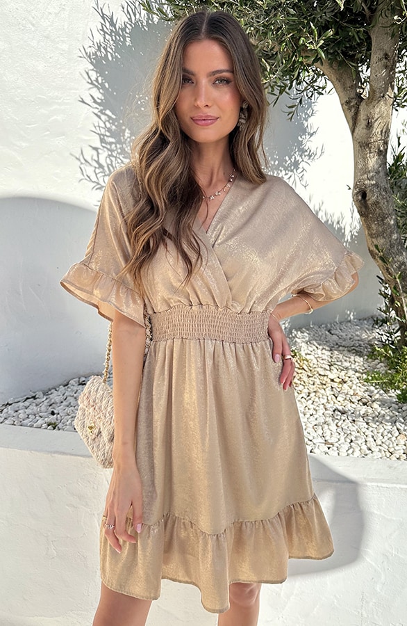 Noa Premium Ruffle Jurk Goud – jurken, foto 7