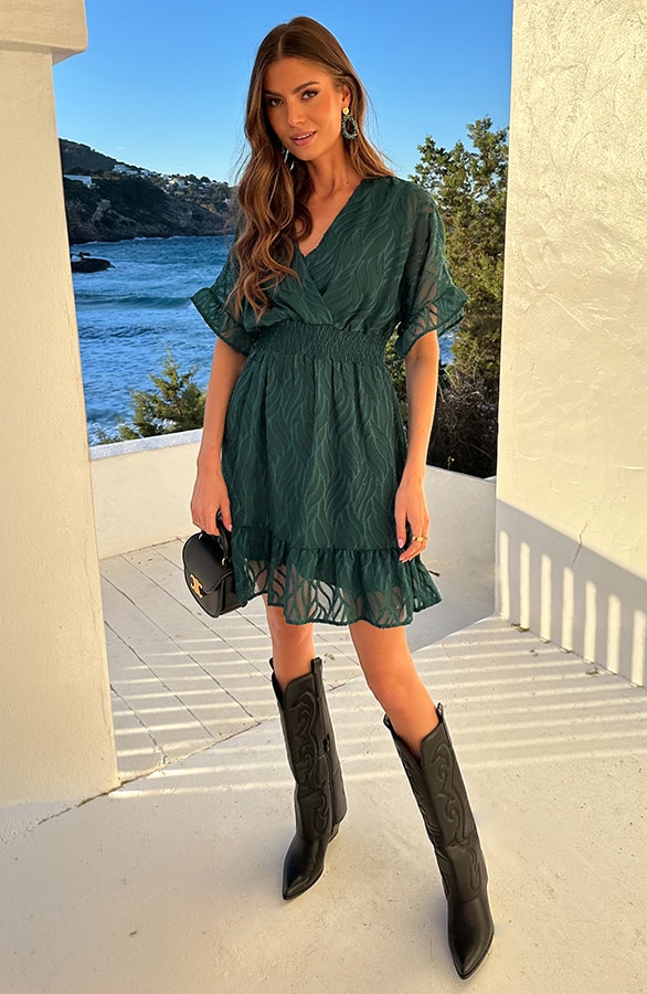 Noa Premium Ruffle Jurk Smaragd – jurken, foto 3