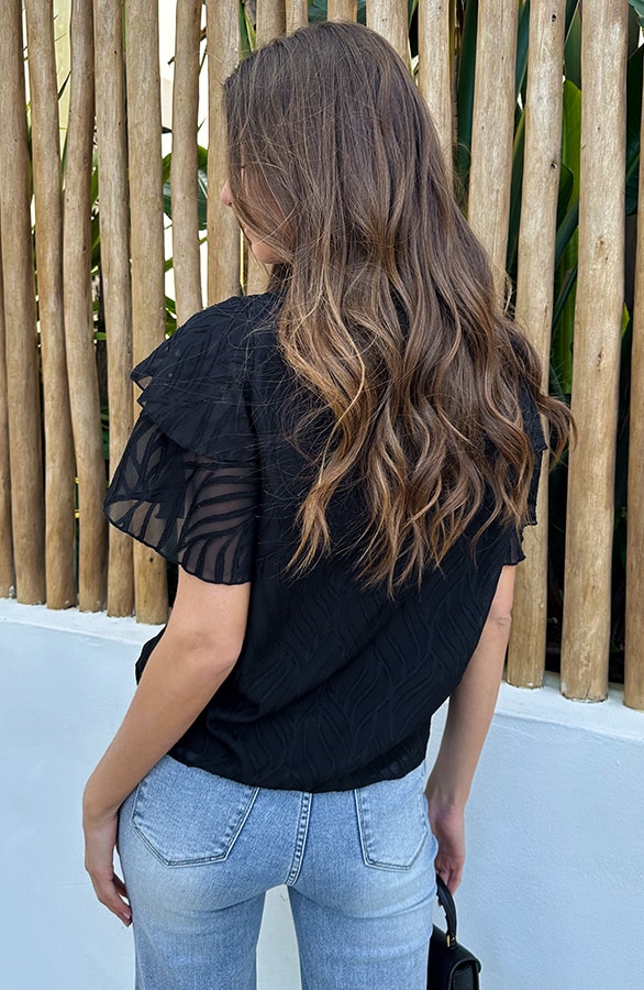 Noa Ruffle Top Zwart – tops, foto 3