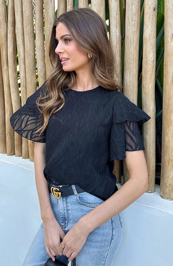 Noa Ruffle Top Zwart – tops, foto 2