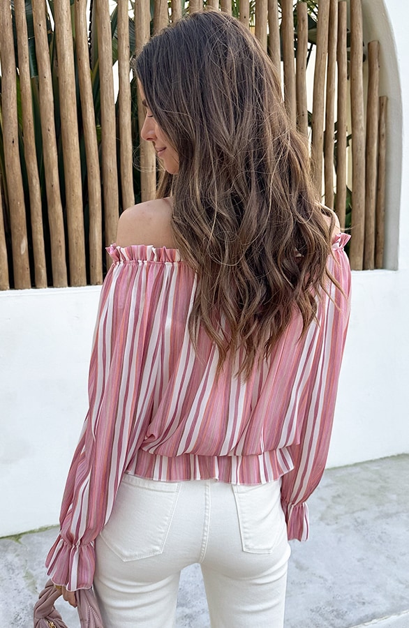 Off Shoulder Striped Blouse Dust Roze – tops, foto 4