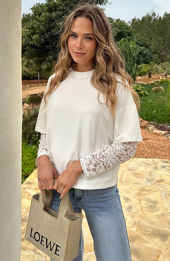 Oversized Lace Sleeve T-shirt Ecru – tops, foto 6