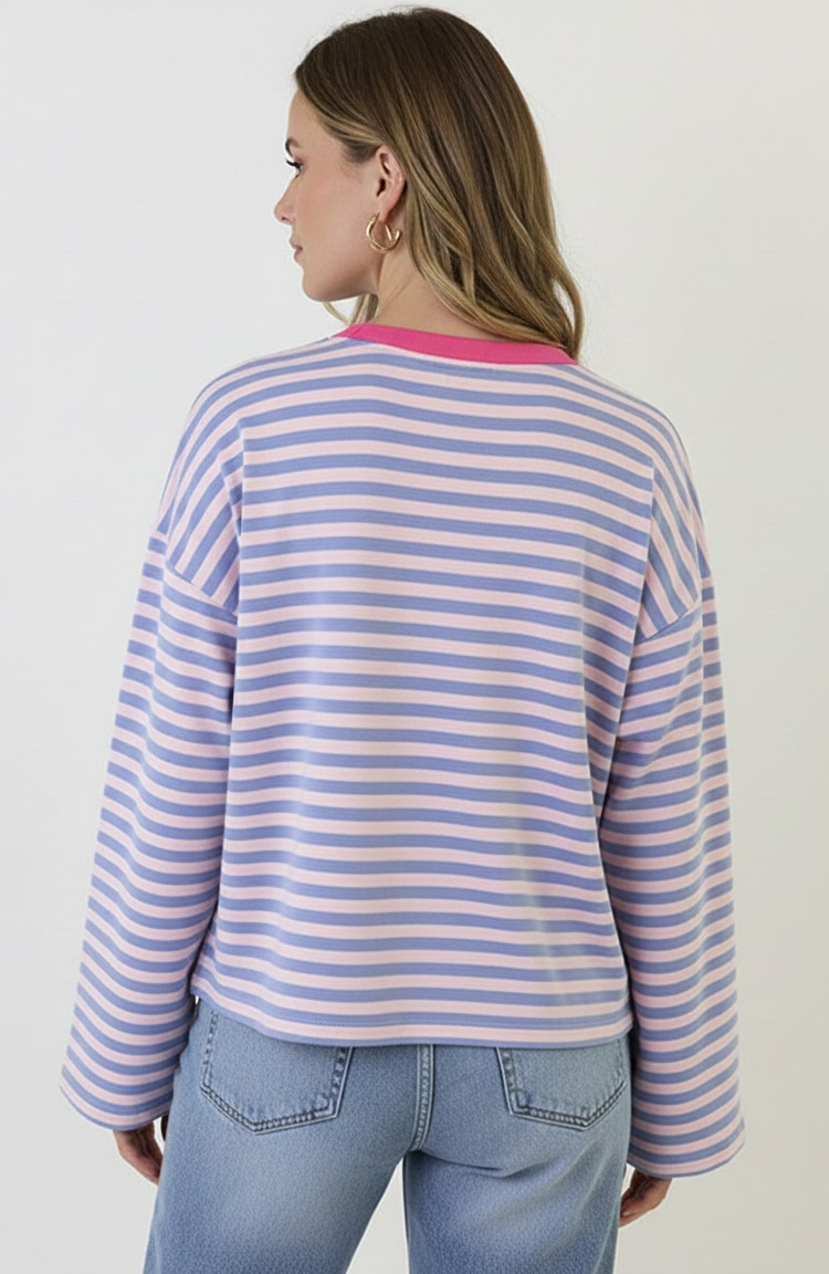 Oversized Strepen Top Katoen Baby Blue Roze – tops, foto 3