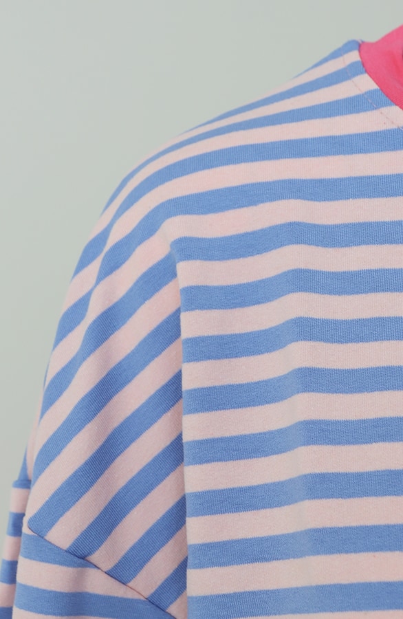 Oversized Strepen Top Katoen Baby Blue Roze – tops, foto 4