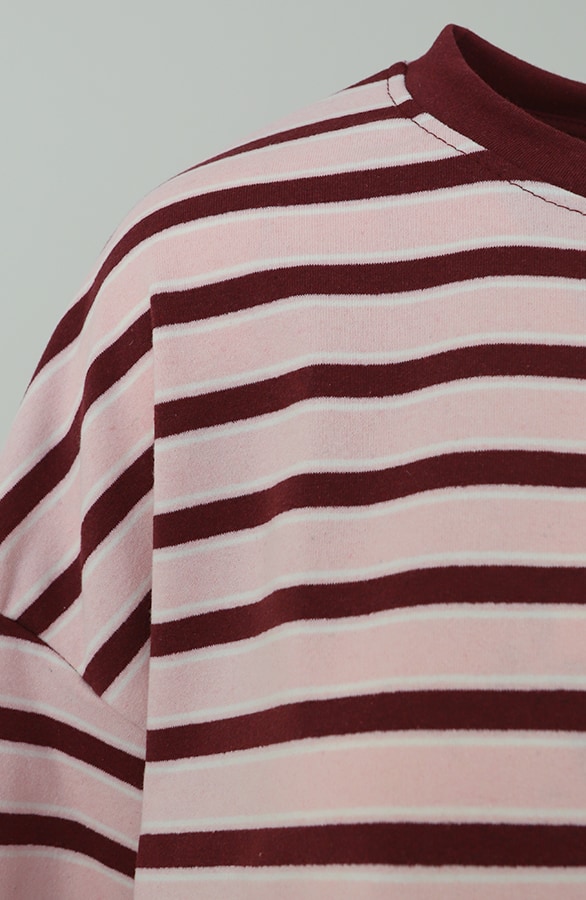 Oversized Streifen Top Baumwolle Tricolore Bordeaux Rosa, Tops, Foto 4
