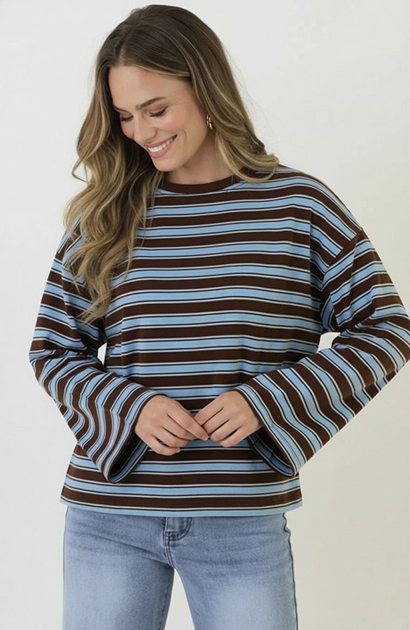 Oversized Streifen Top Baumwolle Tricolore Choco, Tops