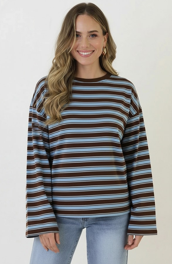 Oversized Streifen Top Baumwolle Tricolore Choco, Tops, Foto 2