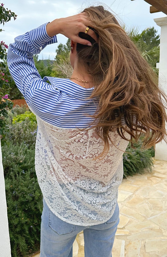Oversized Stripe Lace Blouse Blue – blouses, foto 7