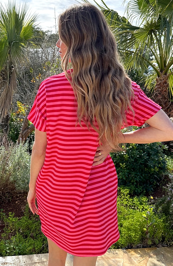 Pocket Tuniek Strepen Fuchsia Rood – jurken, foto 3