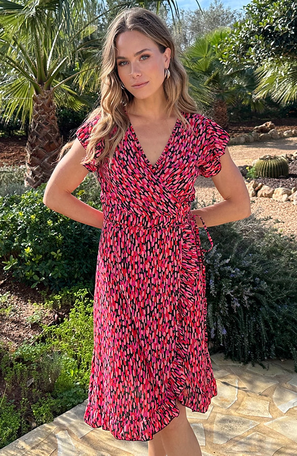 Print Jurk Midi Zwart Roze – jurken