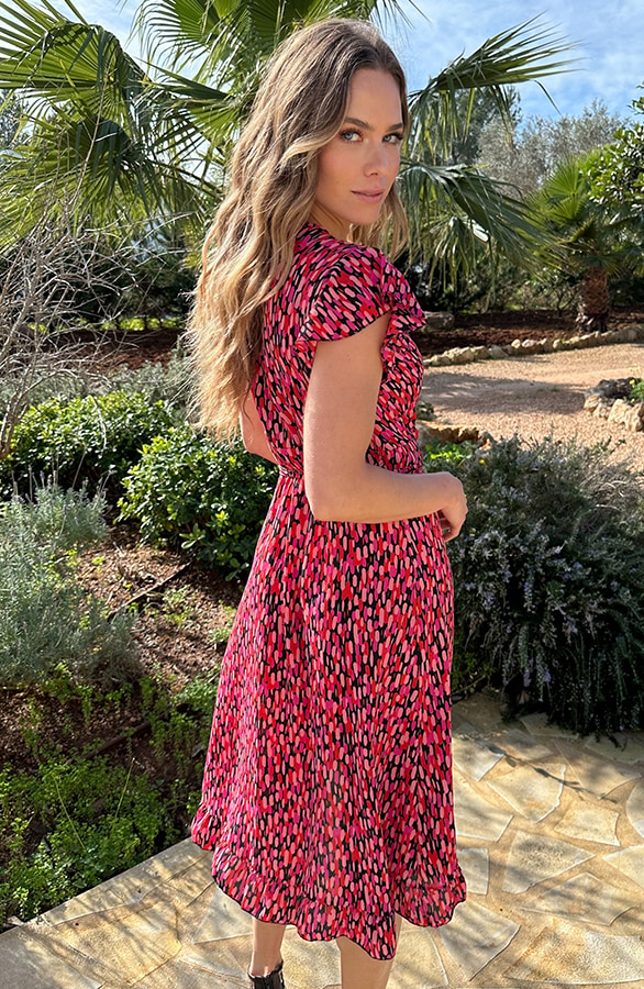 Print Jurk Midi Zwart Roze – jurken, foto 4