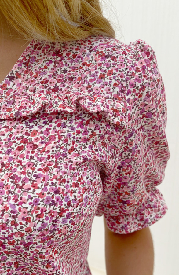 Ruffle Top Met Pofmouwen Print Roze – tops, foto 10