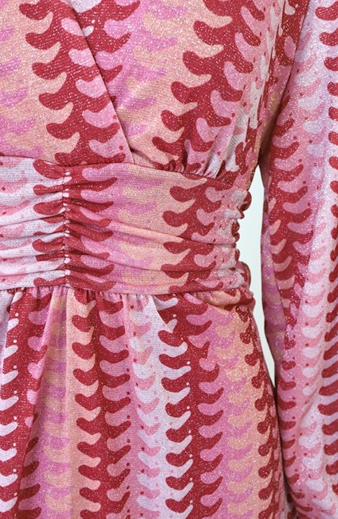 Smocked Waistband Lurex Jurk Roze Rood – jurken, foto 9