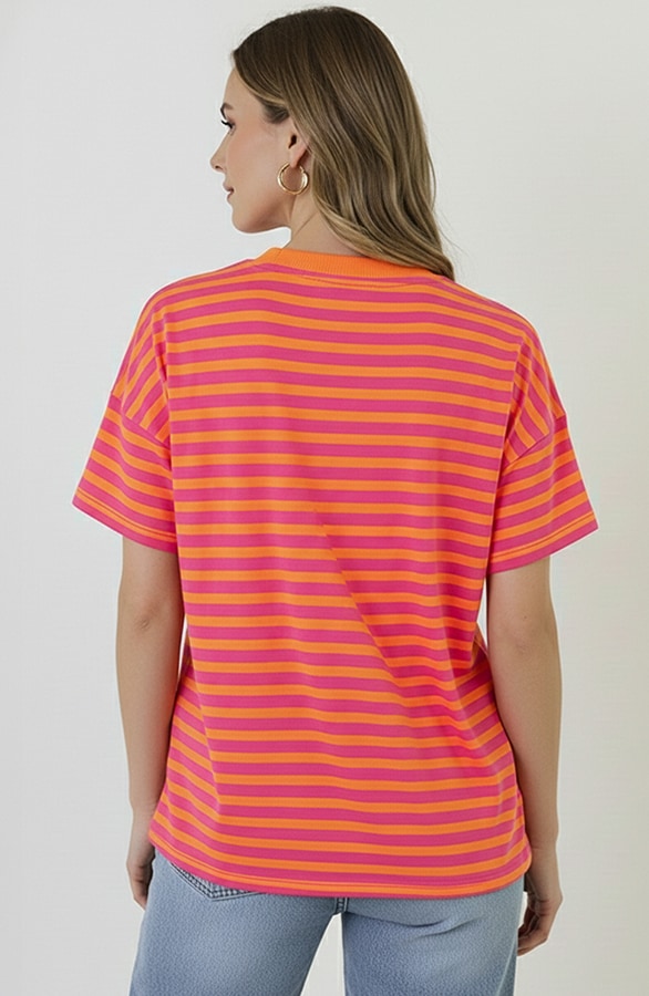 Strepen T-Shirt Katoen Fuchsia Orange – tops, foto 3