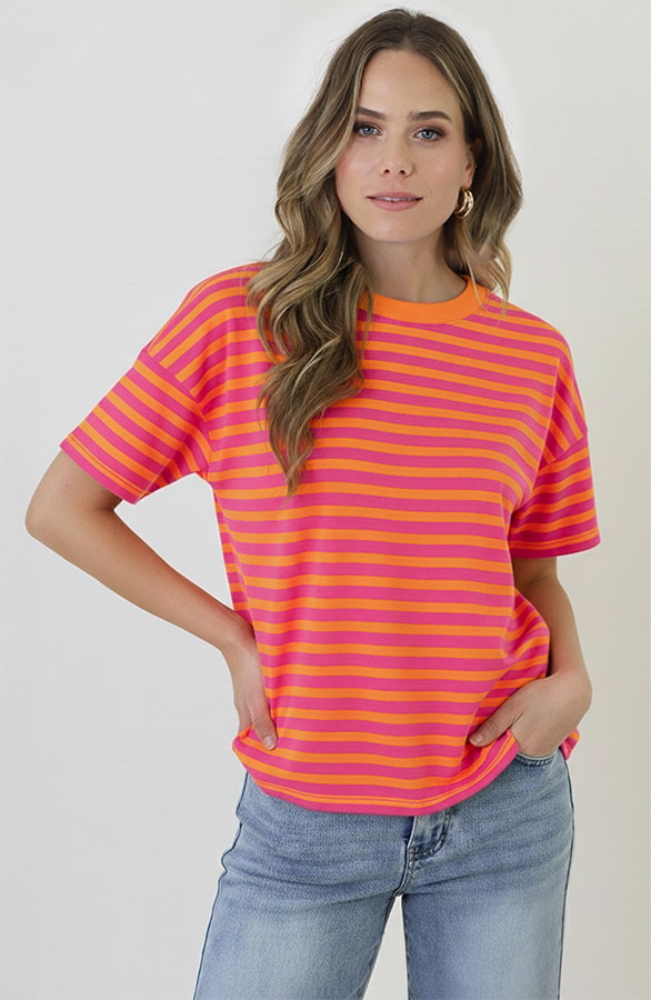 Strepen T-Shirt Katoen Fuchsia Orange – tops