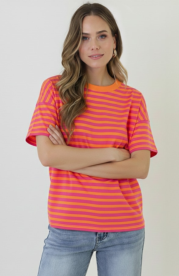 Strepen T-Shirt Katoen Fuchsia Orange – tops, foto 5
