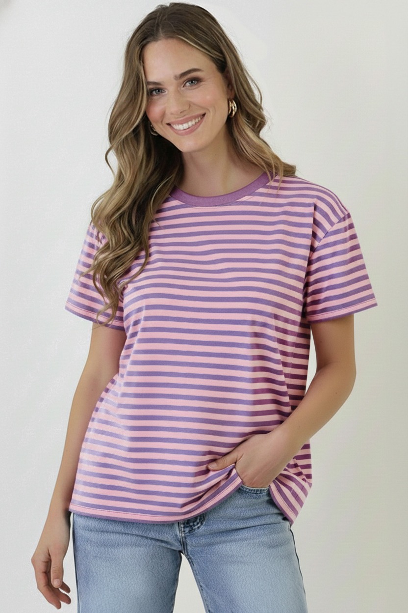 Strepen T-Shirt Katoen Lila Roze – tops, foto 4