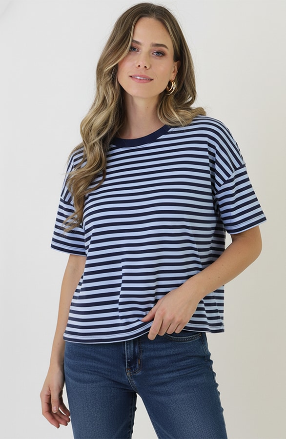 Strepen T-Shirt Katoen Marine Baby Blue – tops, foto 2