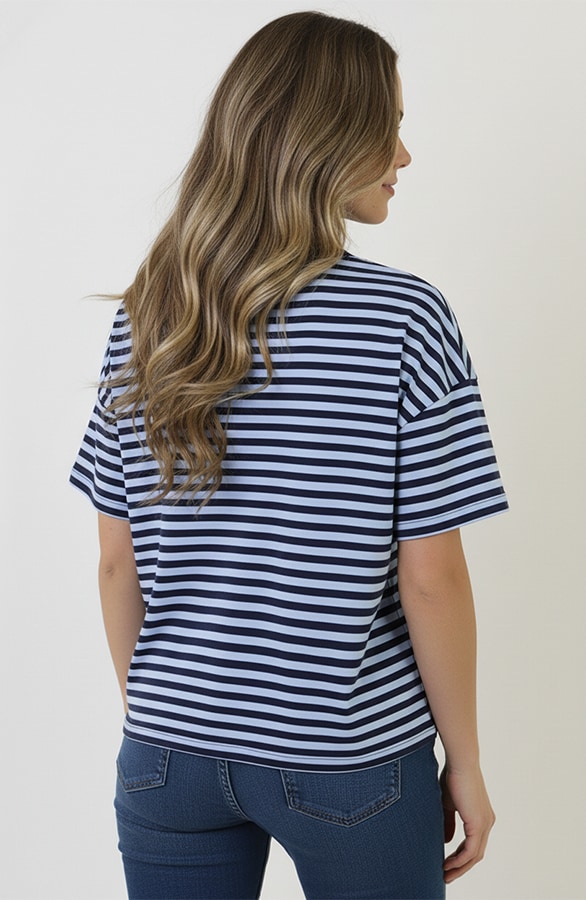 Strepen T-Shirt Katoen Marine Baby Blue – tops, foto 3