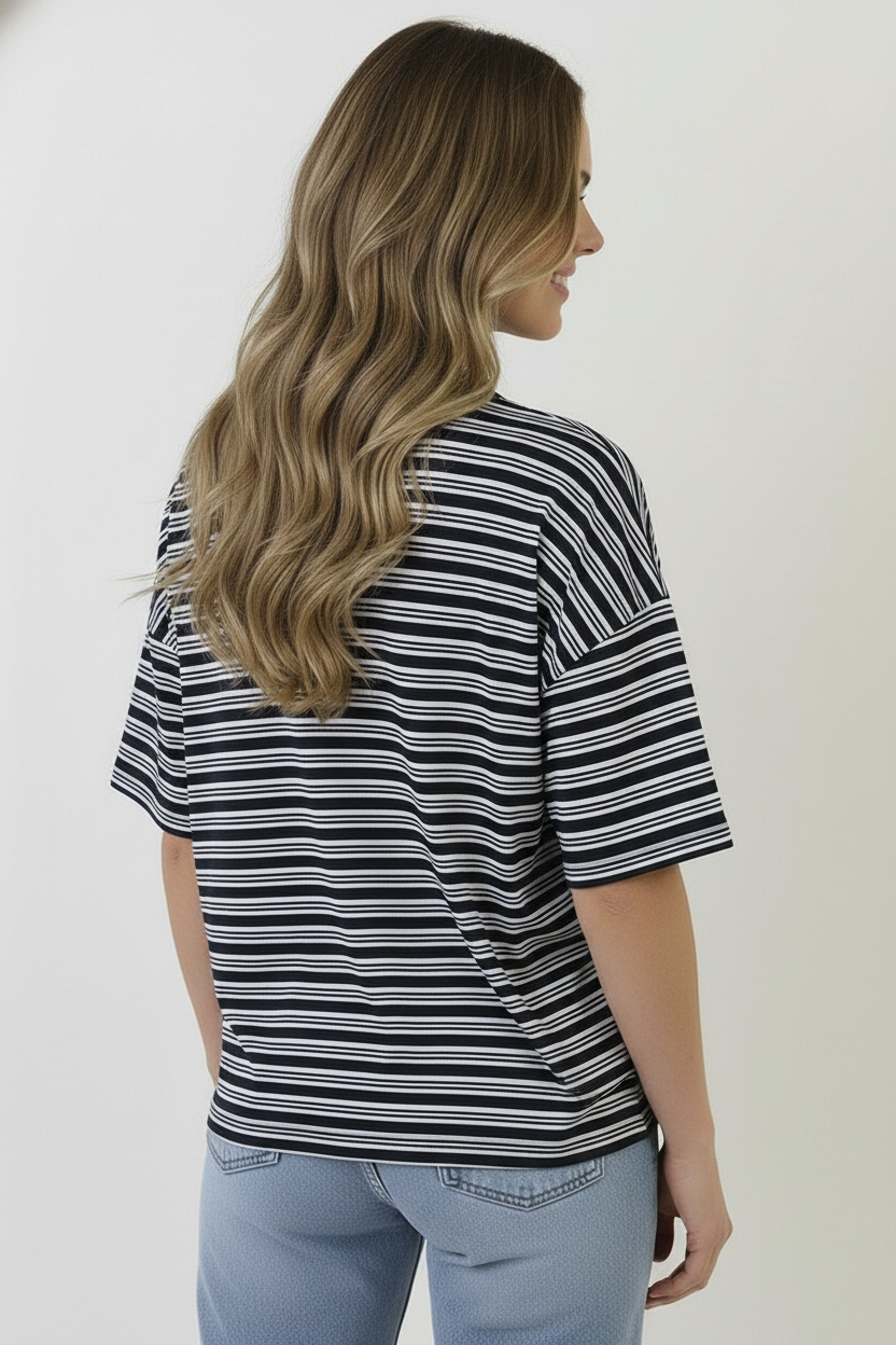 Strepen T-Shirt Katoen Double Black – tops, foto 3