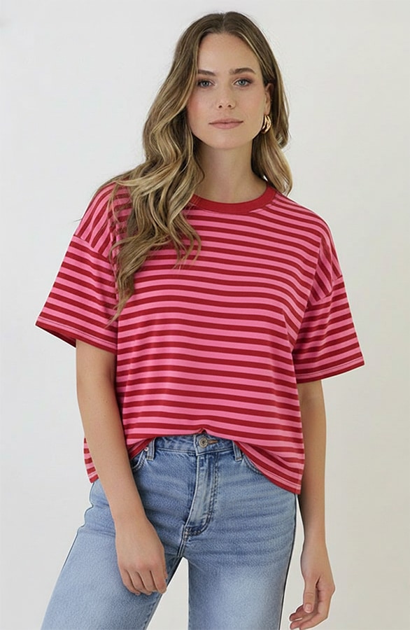 Strepen T-Shirt Katoen Fuchsia Roze – tops