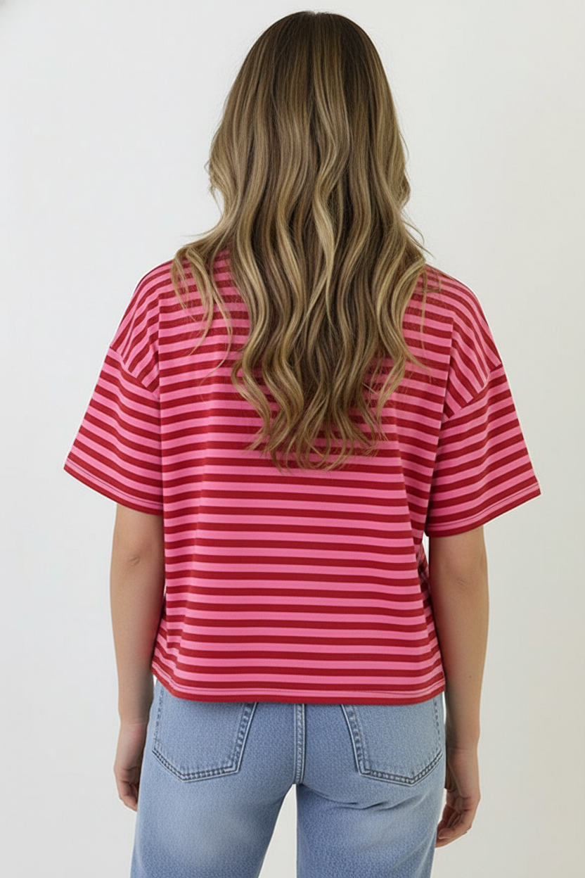 Strepen T-Shirt Katoen Fuchsia Roze – tops, foto 3