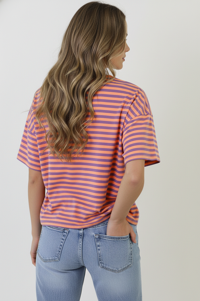 Strepen T-Shirt Katoen Lila Orange – tops, foto 3