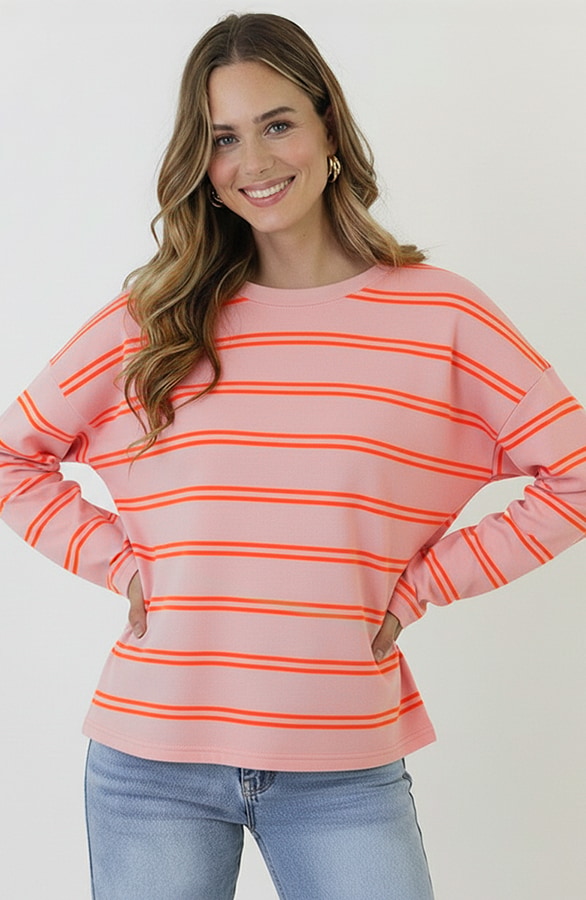 Oversized Streifen Top Baumwolle Rosa Orange Neon, Tops, Foto 4