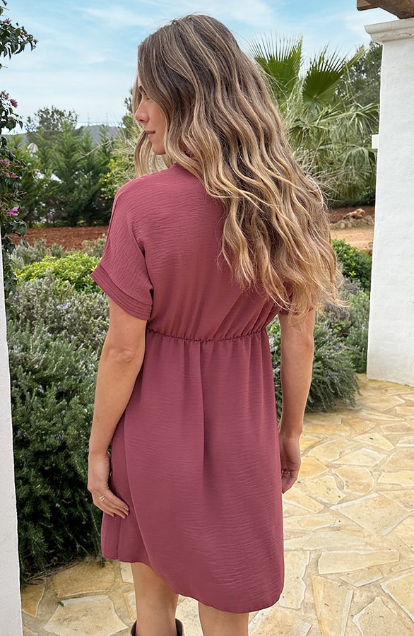V-hals Short Sleeve Jurk Dust Roze – jurken, foto 4