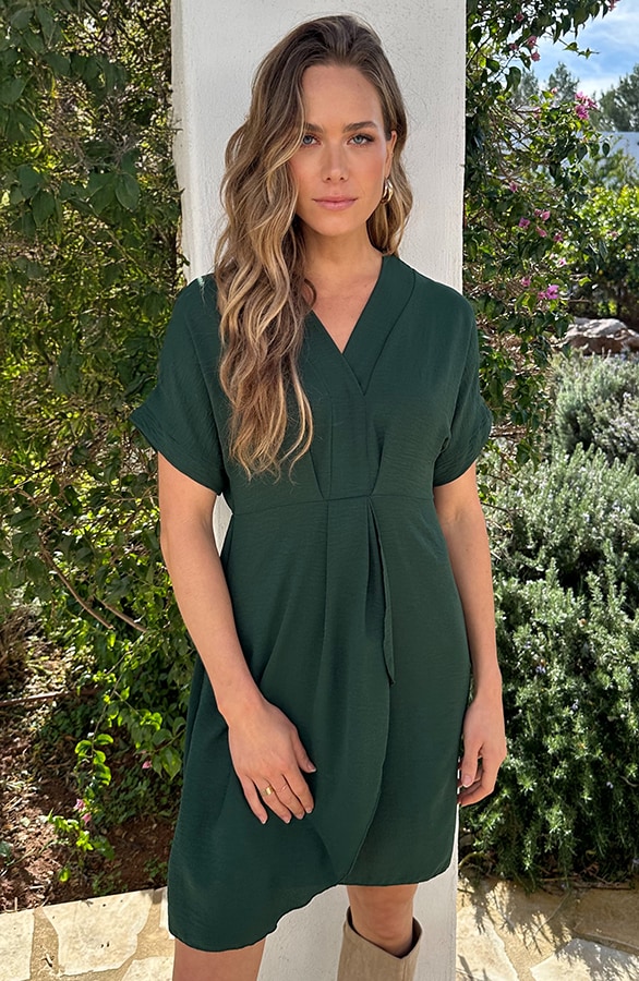 V-hals Short Sleeve Jurk Smaragd – jurken, foto 5
