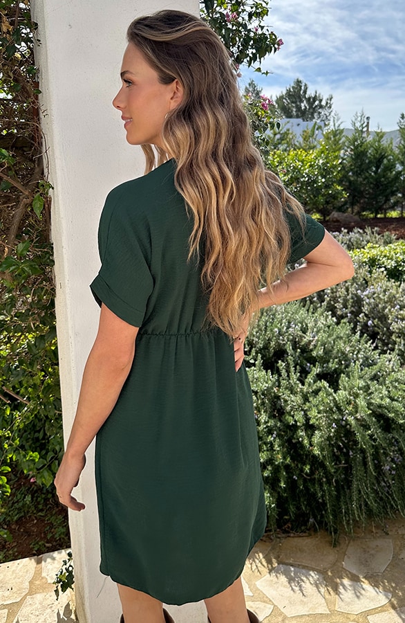 V-hals Short Sleeve Jurk Smaragd – jurken, foto 4