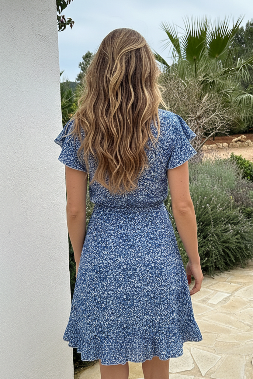 Wikkel Jurk Bloemenprint Blauw – jurken, foto 2