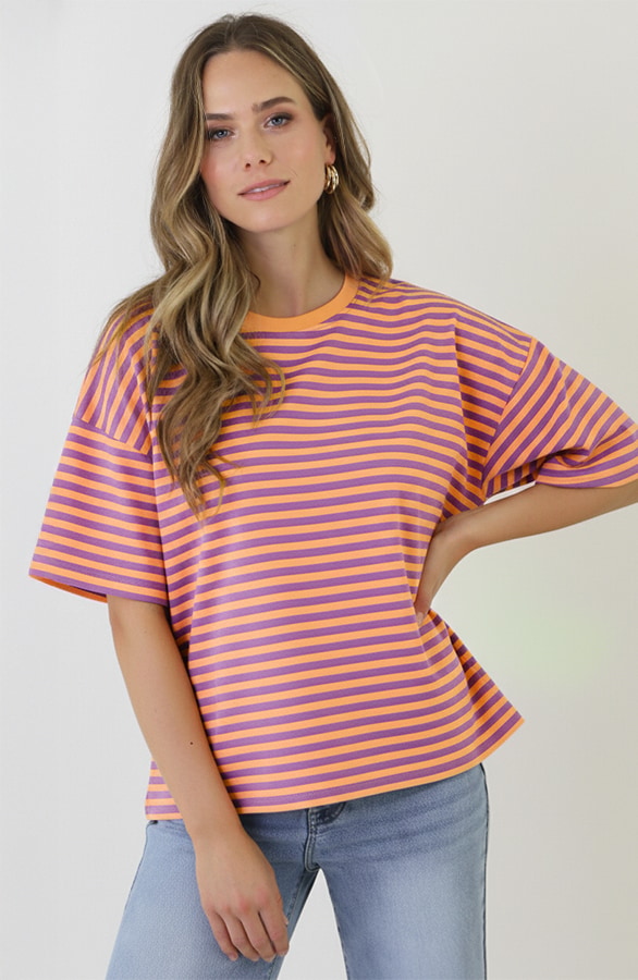 Strepen T-Shirt Katoen Lila Orange – tops, foto 4