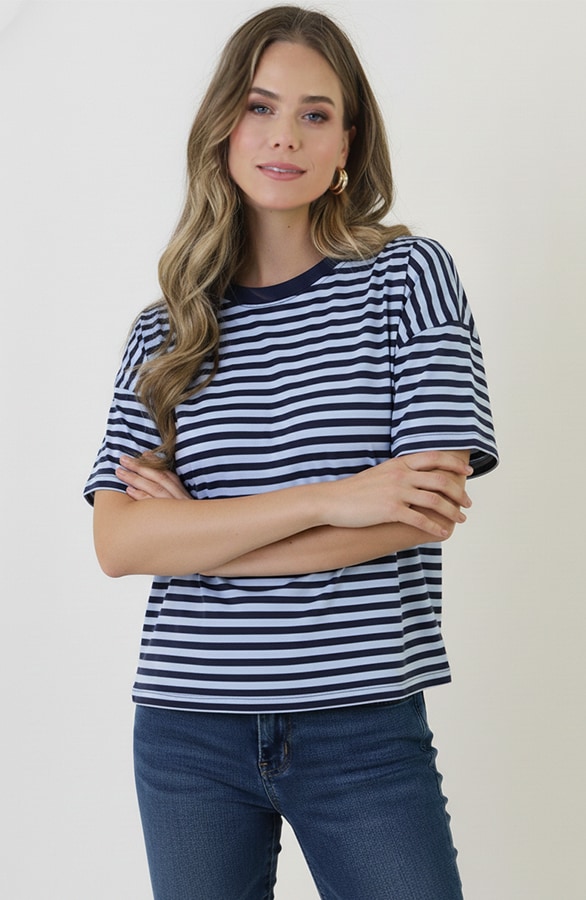 Strepen T-Shirt Katoen Marine Baby Blue – tops, foto 4