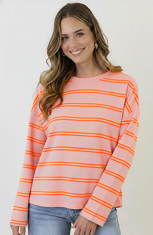 Oversized Streifen Top Baumwolle Rosa Orange Neon, Tops, Foto 5
