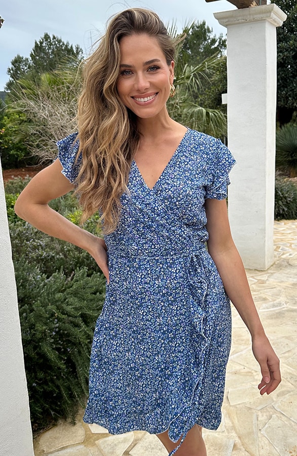 Wikkel Jurk Bloemenprint Blauw – jurken