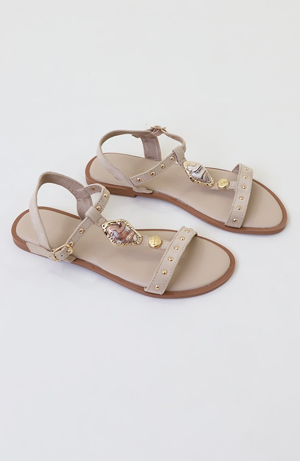 Boho Sandalen Met Studs Suede Beige – alle schoenen, foto 4