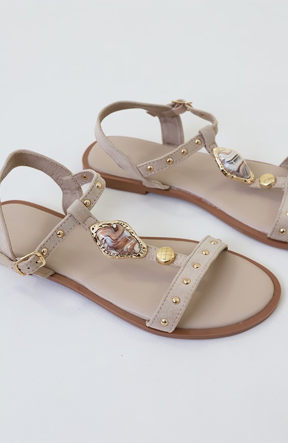 Boho Sandalen Met Studs Suede Beige – alle schoenen, foto 2