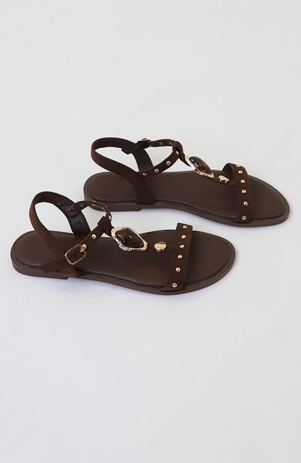 Boho Sandalen Met Studs Suede Choco – alle schoenen, foto 4