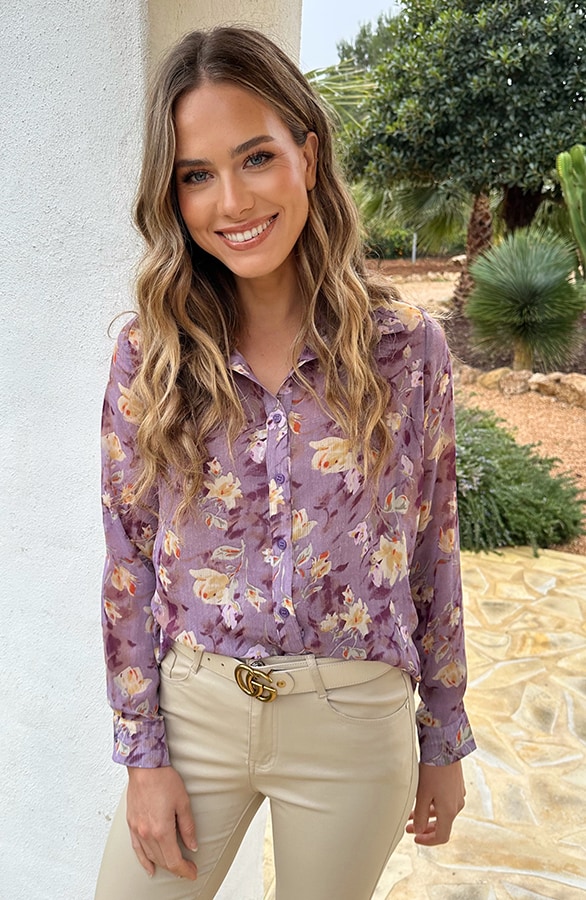 Chiffon Print Blouse Paars – blouses, foto 6
