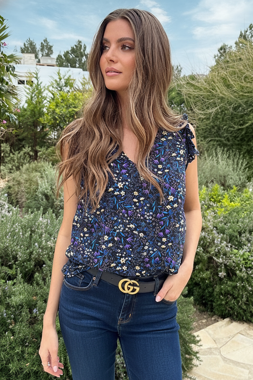 Chiffon V-hals Top Bloem Multicolor – tops, foto 2